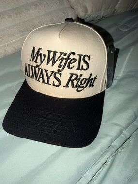 CC Boutique Beige and Black Embroidered Slogan Trucker Cap